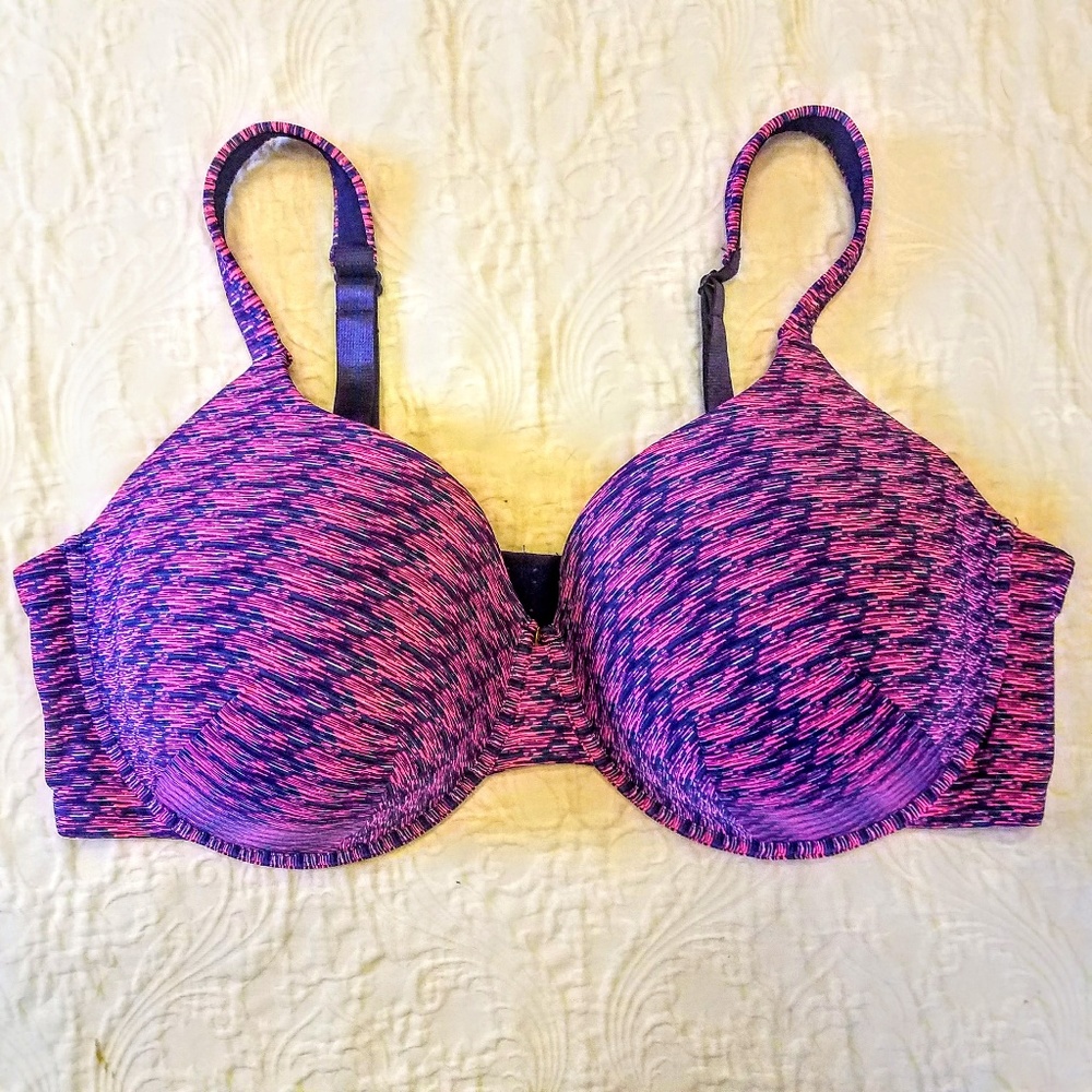 44DD Ashley Stewart Colorful Hot Pink Blue Bra EUC